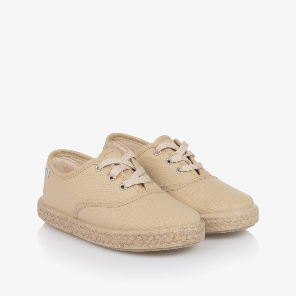 Pisamonas-Beige Canvas Lace-Up Espadrilles | Childrensalon