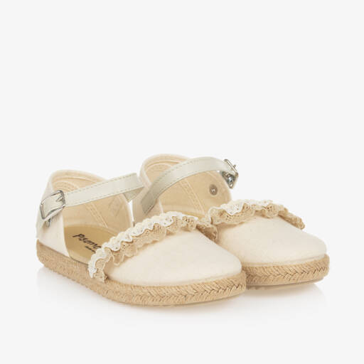 Pisamonas-Girls Beige Lacy Espadrilles | Childrensalon