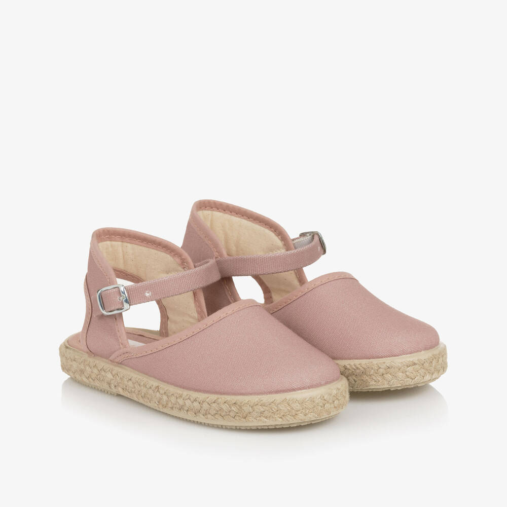 Pisamonas-Girls Pale Pink Espadrille-Style Sandals | Childrensalon