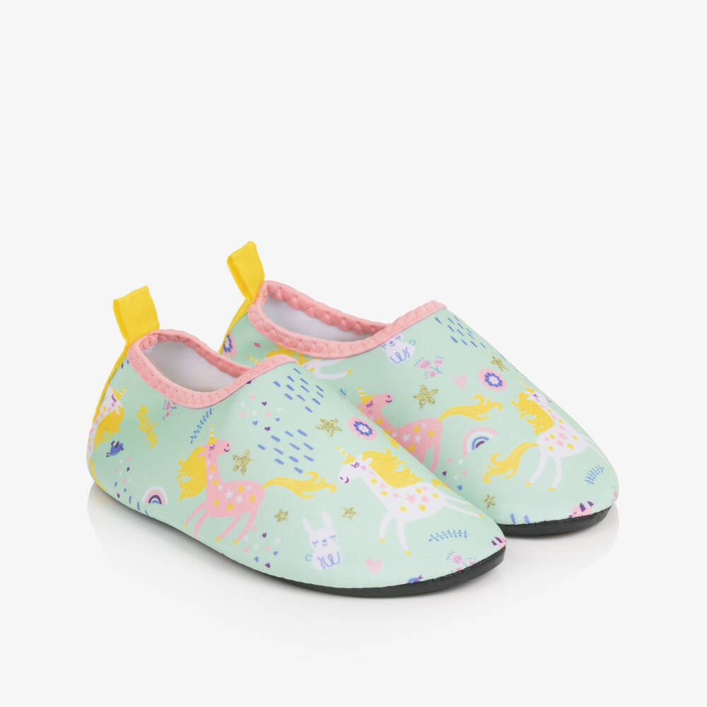 Playshoes-Girls Green Unicorn Aqua Shoes  | Childrensalon