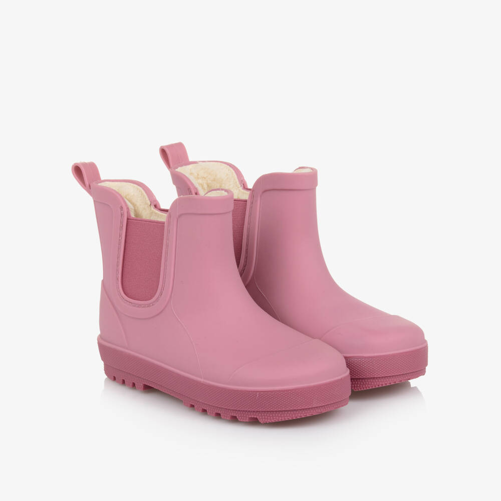 Playshoes-Pink Rubber Ankle Rain Boots with Faux Fur Lining | Childrensalon