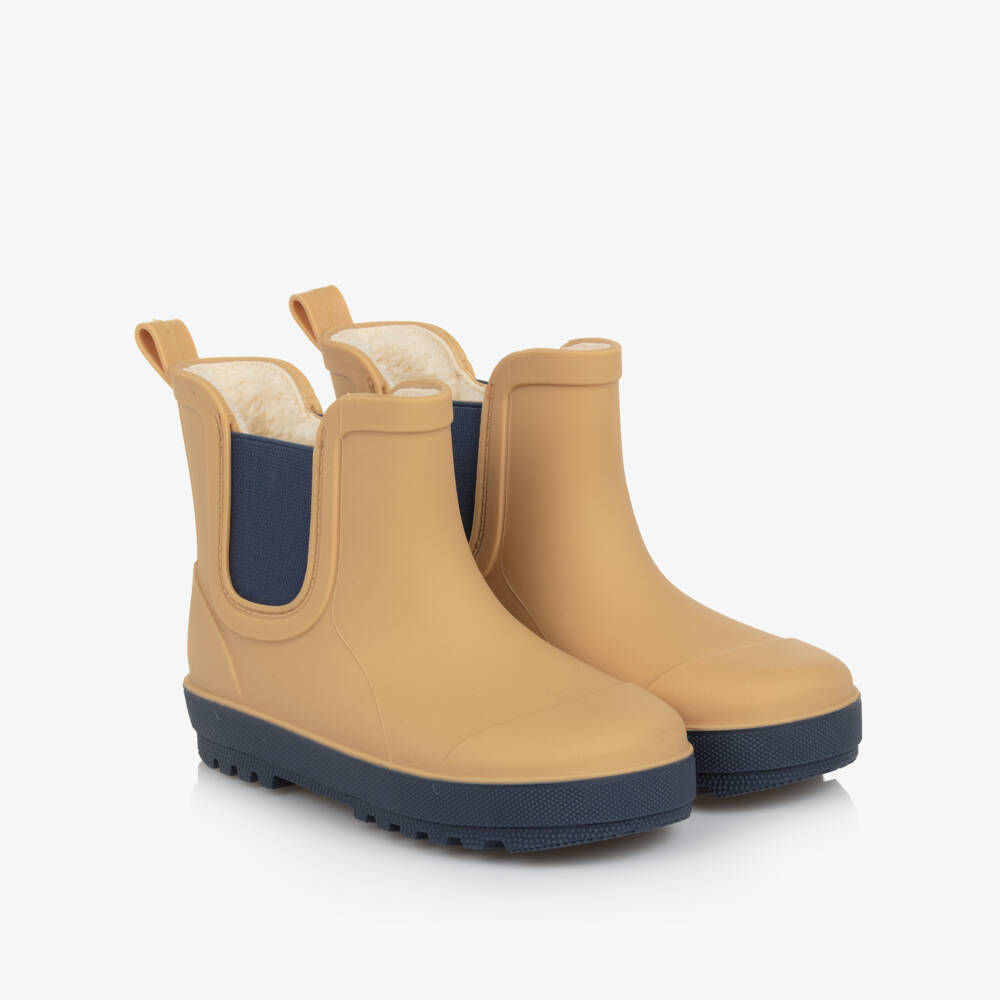 Playshoes-Yellow Rubber Ankle Rain Boots with Faux Fur Lining | Childrensalon