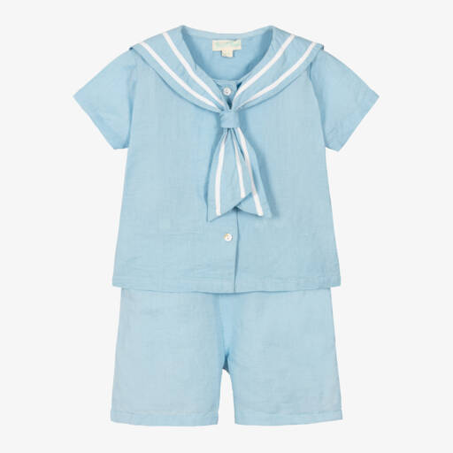 Powell Craft-Boys Blue Linen Shorts Set  | Childrensalon