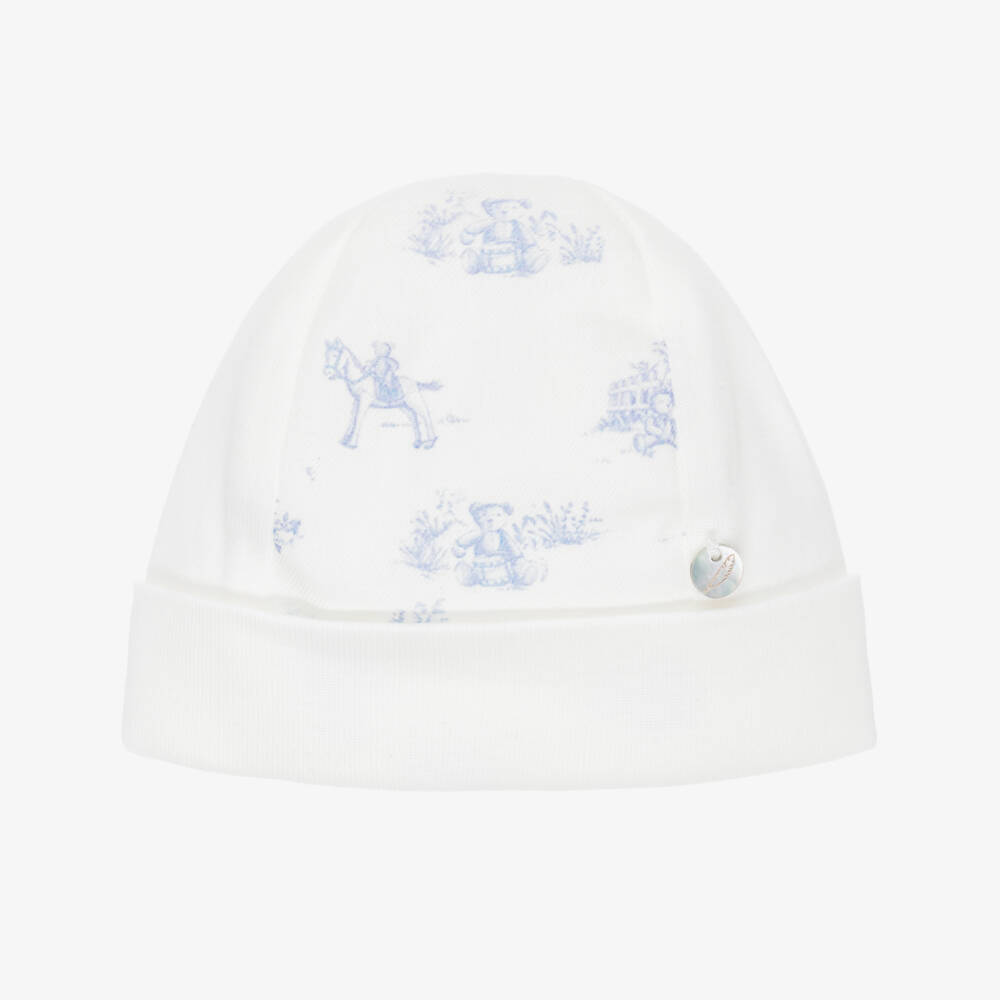 Pureté Du... Bébé-Baby Boys Ivory & Blue Toile De Jouy Layette Hat | Childrensalon