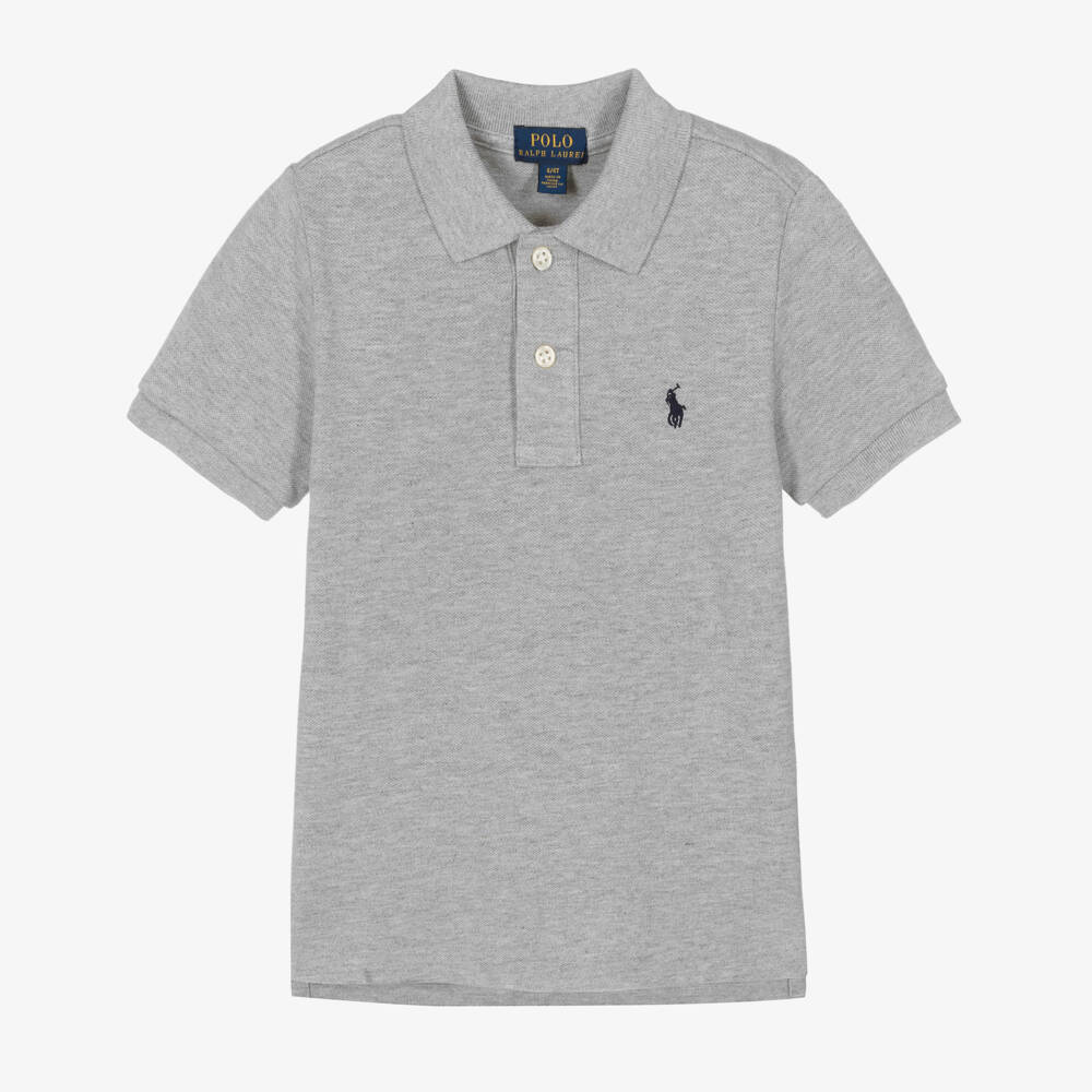 Ralph Lauren-Boys Grey Cotton Piqué Polo Shirt | Childrensalon