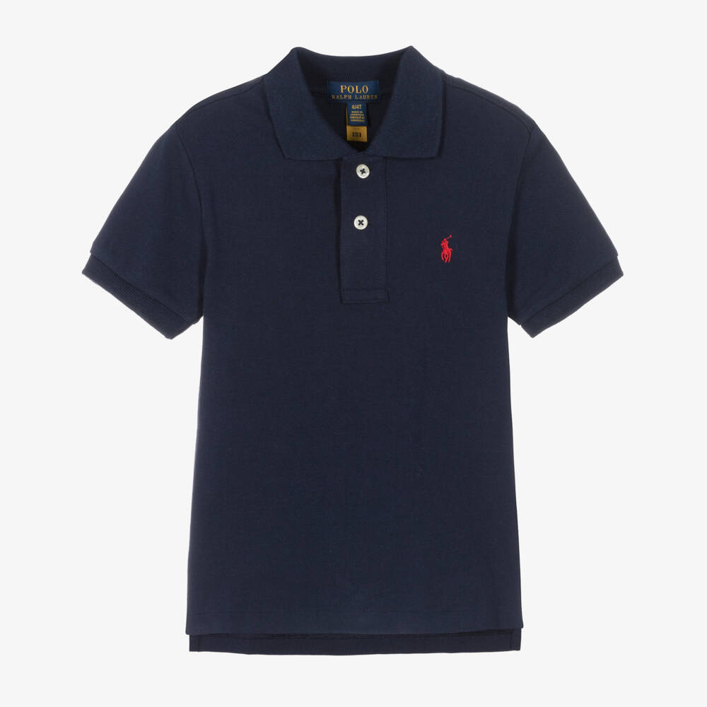 Ralph Lauren-Boys Navy Blue Cotton Piqué Polo Shirt | Childrensalon