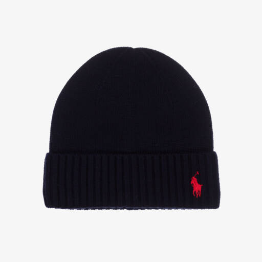 Ralph Lauren-Boys Navy Blue Wool Beanie Hat | Childrensalon