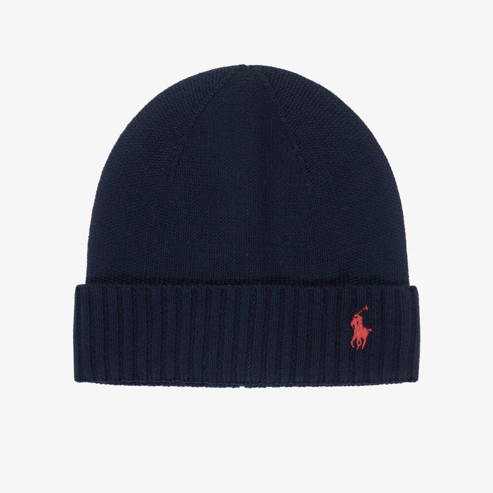 Ralph Lauren-Boys Navy Blue Wool Knit Beanie Hat | Childrensalon
