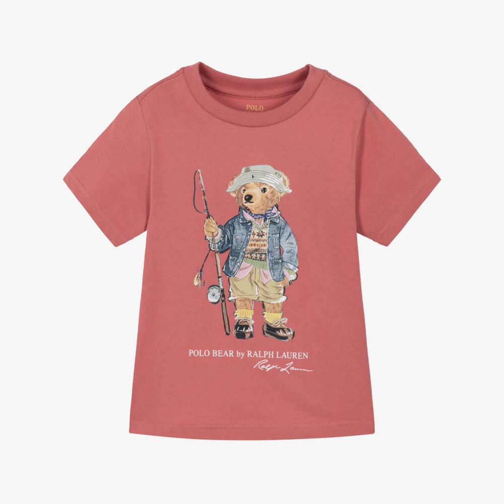 Ralph Lauren-Boys Red Cotton Fishing Polo Bear T-Shirt | Childrensalon