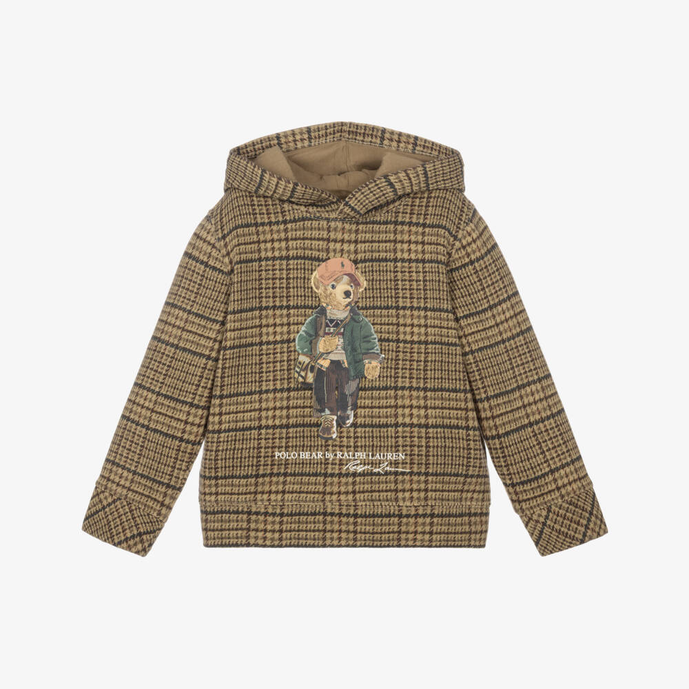 Ralph Lauren-Boys Tweed-Print Hoodie with Polo Bear  | Childrensalon