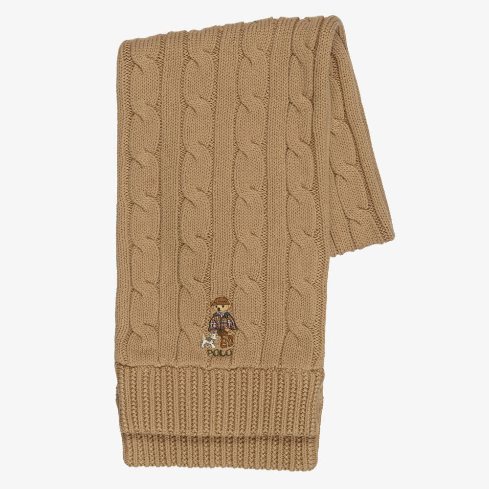 Ralph Lauren-Girls Beige Cotton Polo Bear Scarf | Childrensalon