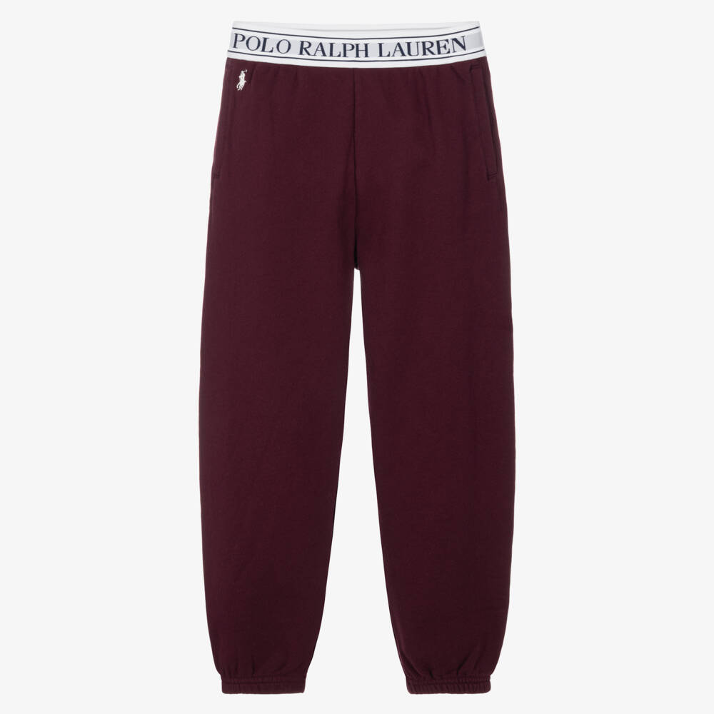 Ralph Lauren-Girls Burgundy Joggers with Logo Waistband | Childrensalon