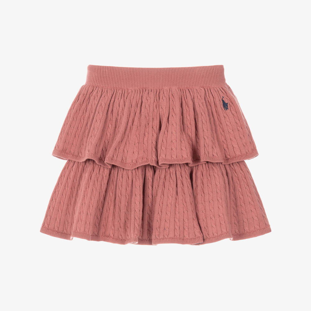 Ralph Lauren-Girls Pink Cable Knit Tiered Skirt | Childrensalon