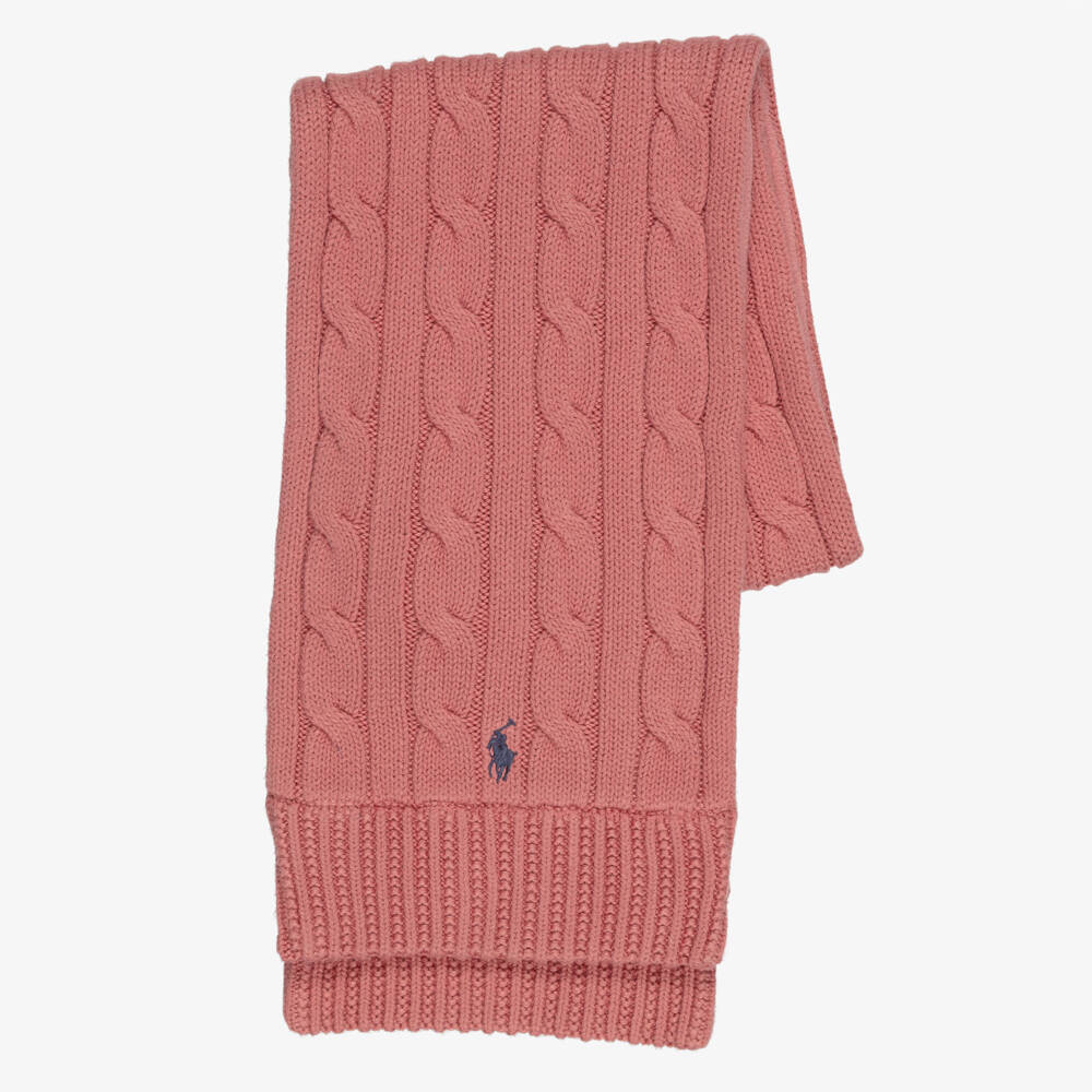 Ralph Lauren-Girls Pink Cotton Cable-Knit Scarf | Childrensalon