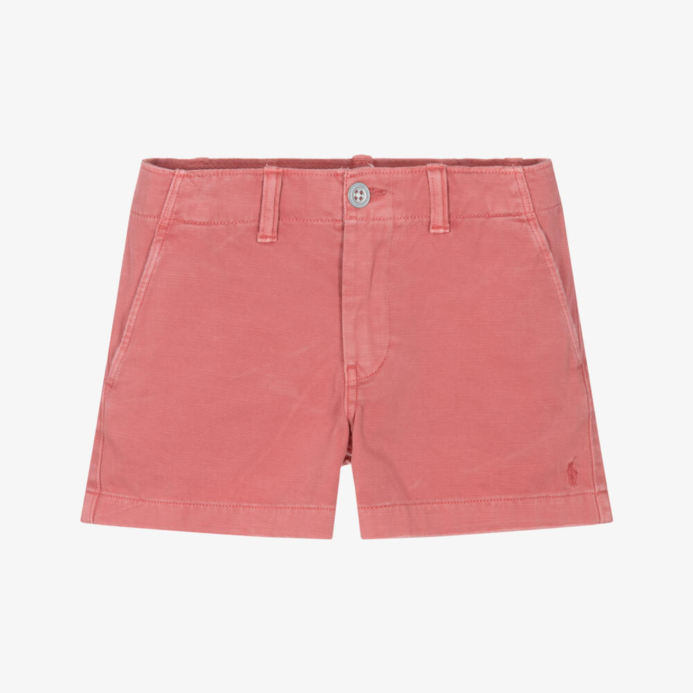 Ralph Lauren-Girls Pink Cotton Shorts with Pony Logo | Childrensalon