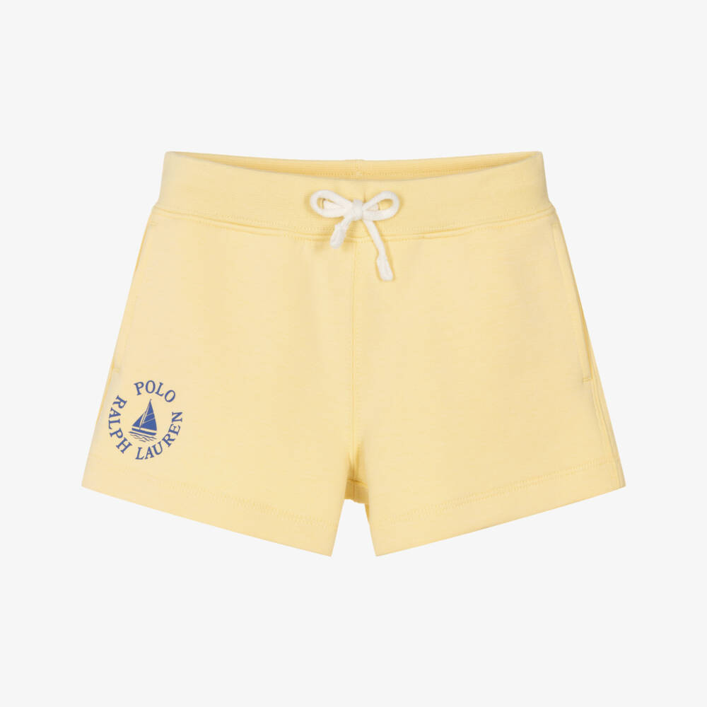Ralph Lauren-Girls Yellow Jersey Drawstring Shorts | Childrensalon