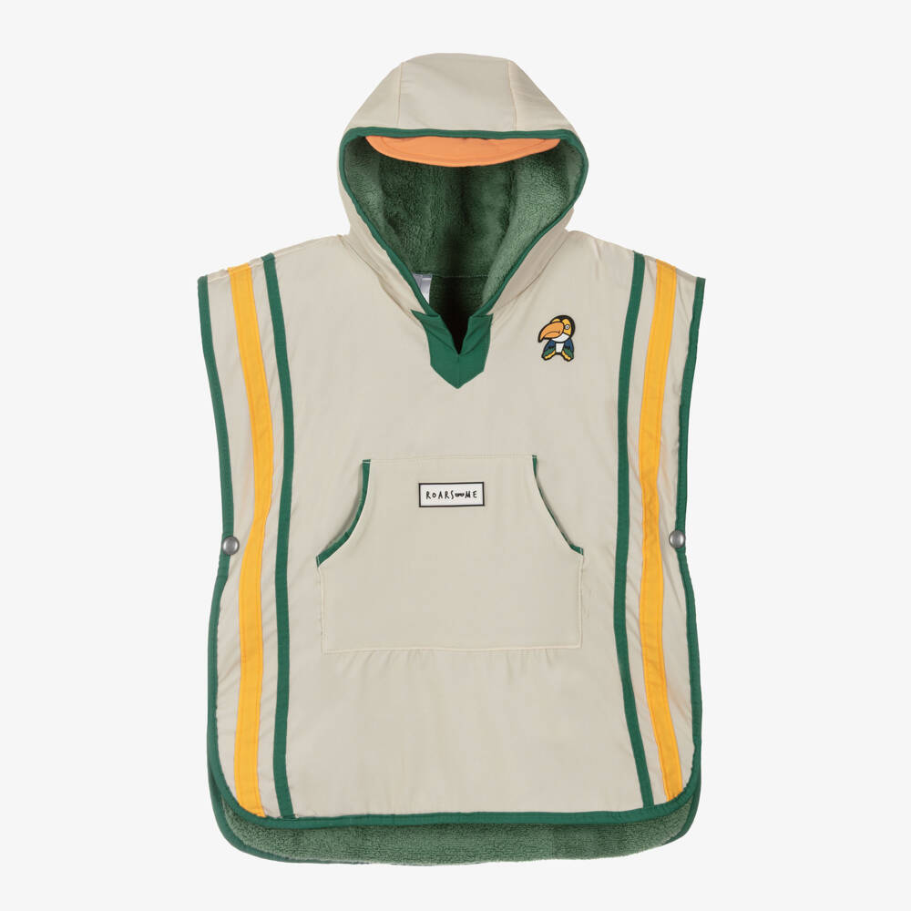 Roarsome-Boys Ivory & Green Hooded Poncho Towel | Childrensalon