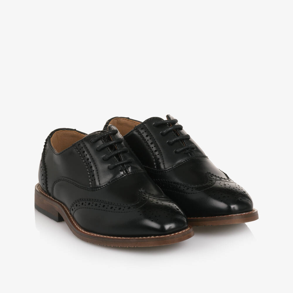 Romano-Boys Black Faux Leather Lace-Up Brogues | Childrensalon
