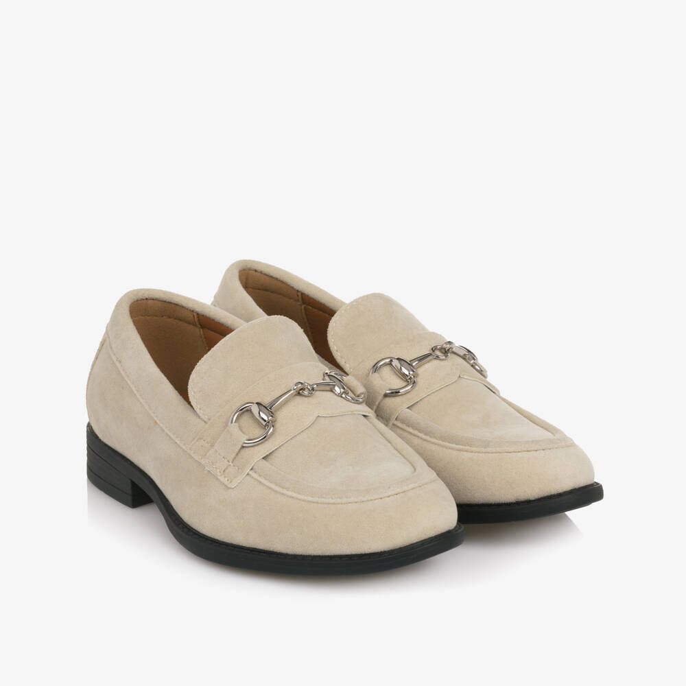 Romano-Boys Pale Beige Faux Suede Loafers | Childrensalon
