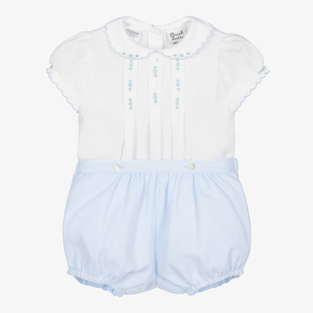 Sarah Louise-Girls Blue & White Buster Suit | Childrensalon