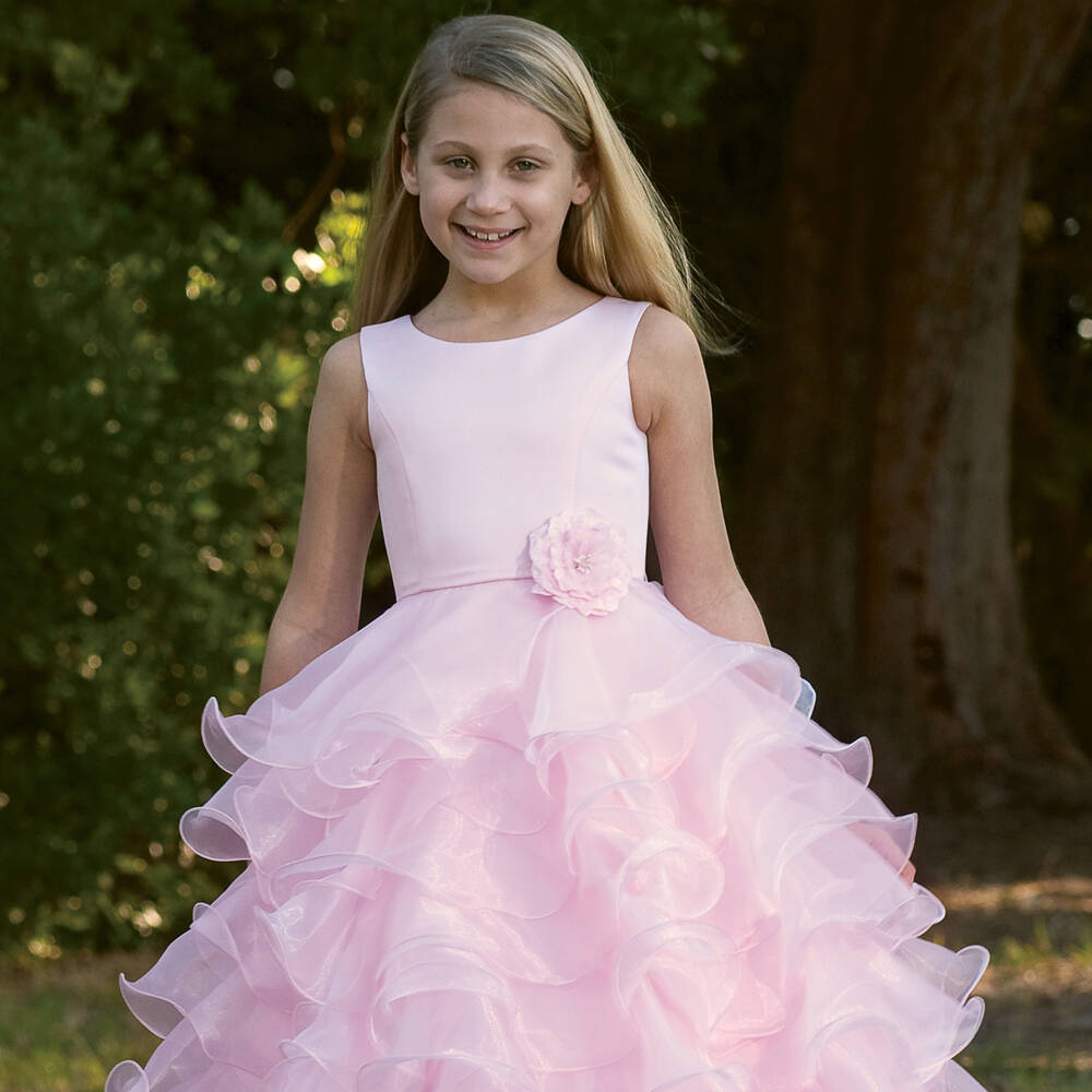 Sarah Louise-Girls Long Pink Ruffle Dress | Childrensalon