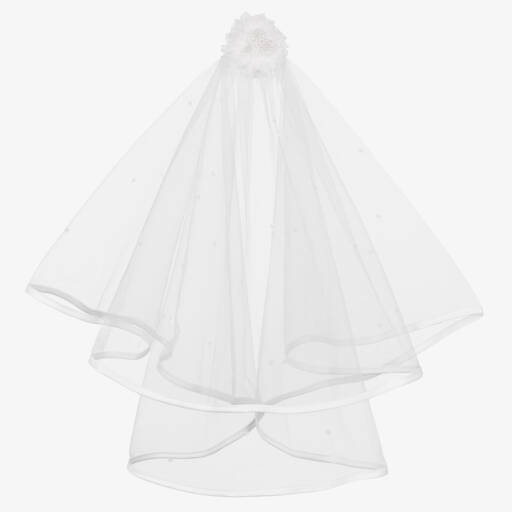 Sarah Louise-Girls White Tulle Communion Veil With Sequins | Childrensalon