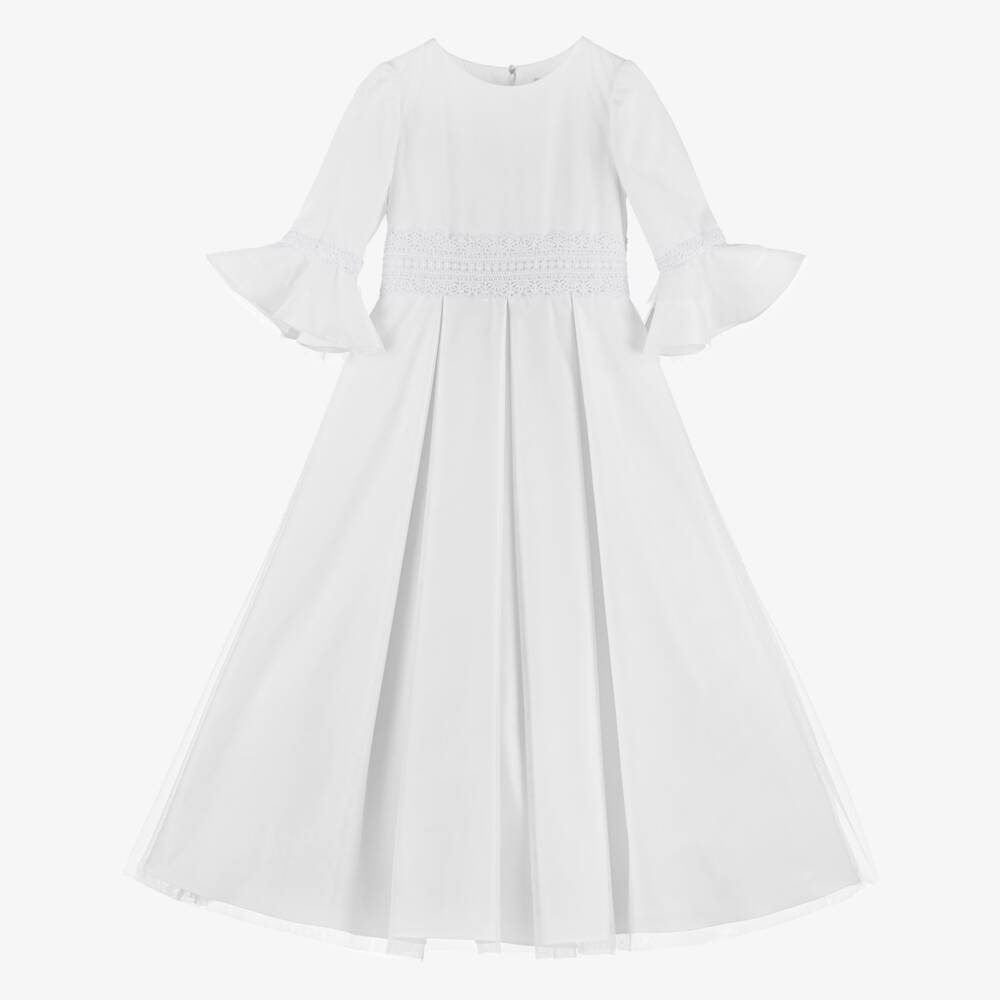 Sarah Louise-Girls White Tulle & Lace Dress | Childrensalon