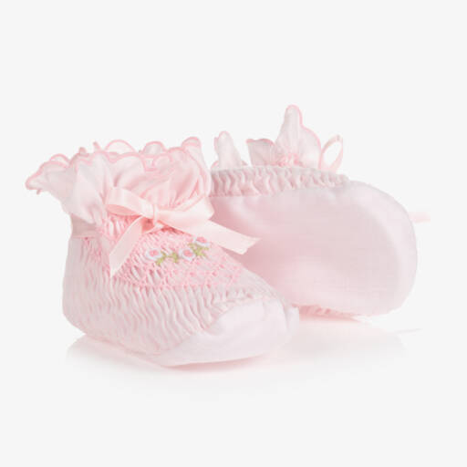 Sarah Louise-Pink Smocked Baby Girls Booties | Childrensalon
