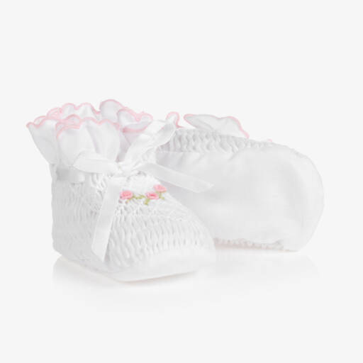 Sarah Louise-White Smocked Baby Girls Booties | Childrensalon