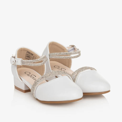 Sevva-Girls White Faux Leather & Diamanté Shoes | Childrensalon