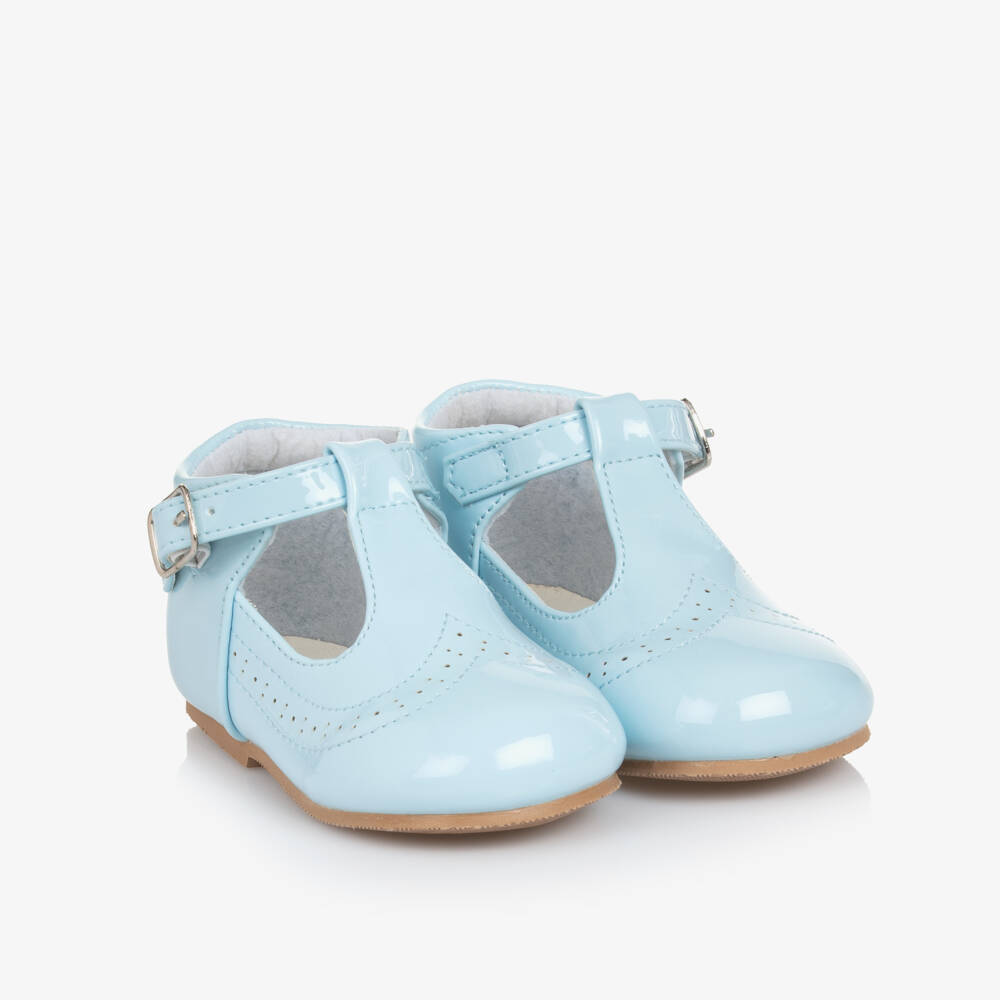 Sevva-Pale Blue Patent Faux Leather First Walker Bar Shoes | Childrensalon