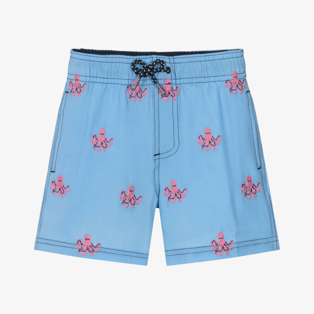 Shade Critters-Boys Blue Swim Shorts with Embroidered Octopus Motifs (UPF50+) | Childrensalon