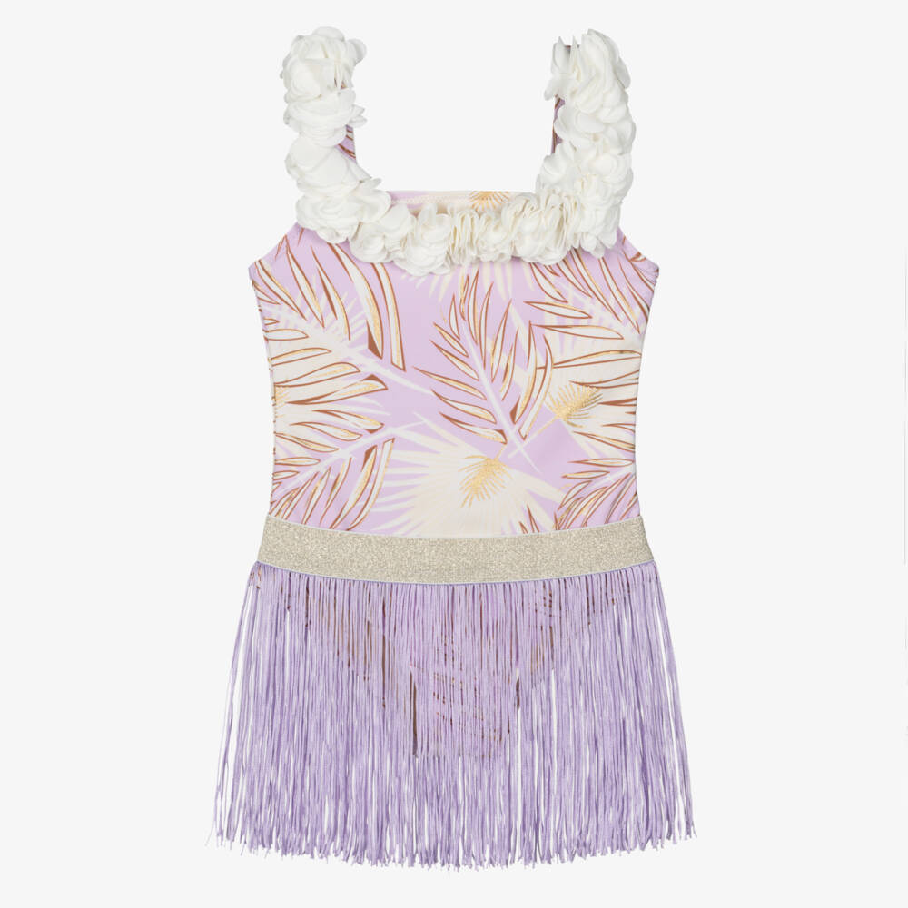 Shade Critters-Girls Lilac Purple Swimsuit & Hula Skirt Set (UPF50+) | Childrensalon