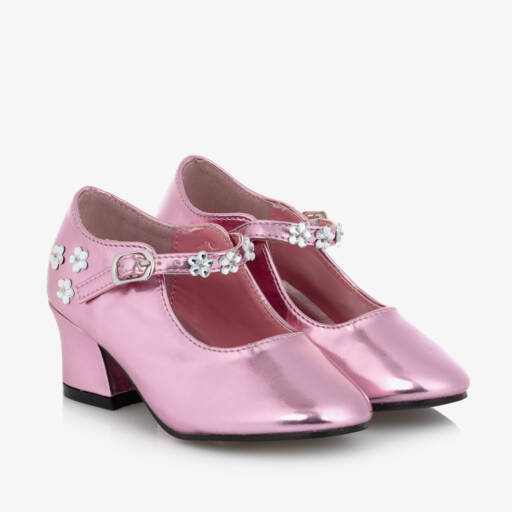 Souza-Girls Metallic Pink Heeled Shoes | Childrensalon