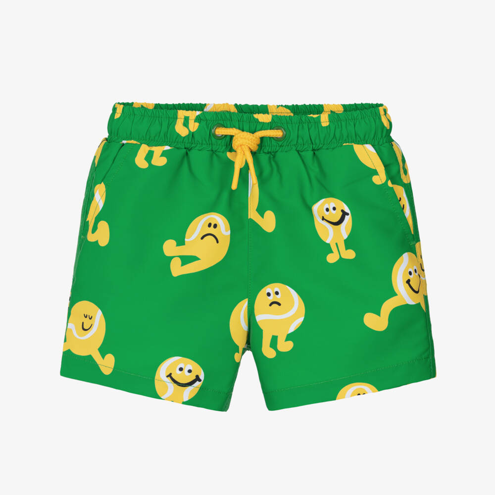 Stella McCartney Kids-Boys Green Tennis Ball Character Swim Shorts | Childrensalon