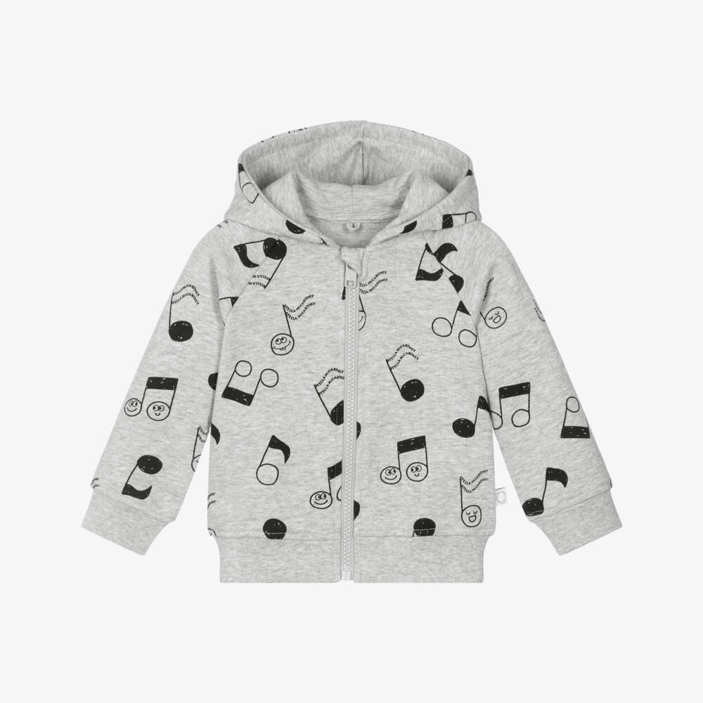 Stella McCartney Kids-Boys Grey Cotton Music Notes Zip-Up Top | Childrensalon