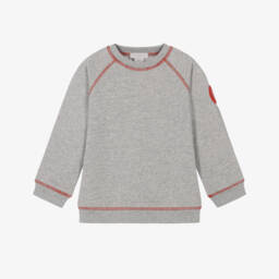Boys Grey Marl Cotton Sweatshirt with Red Stitching
