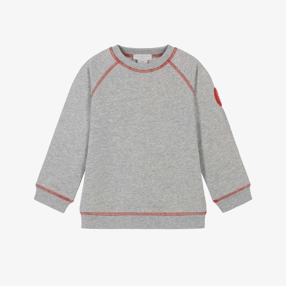 Stella McCartney Kids-Boys Grey Marl Cotton Sweatshirt with Red Stitching | Childrensalon