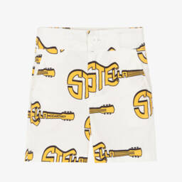 Stella McCartney Kids-Boys Ivory Cotton Shorts with Yellow Logo Guitars | Childrensalon