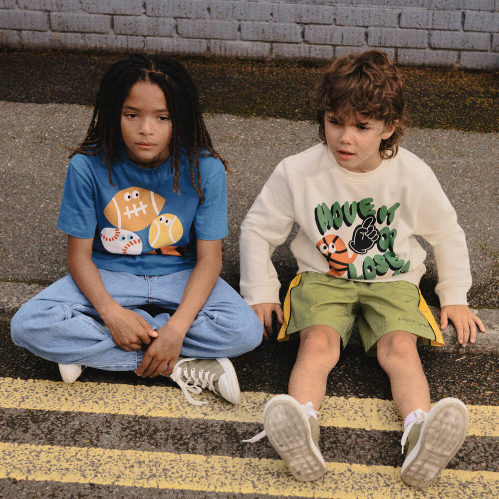 Stella McCartney Kids-Boys Olive Green & Bright Yellow Colourblock Shorts | Childrensalon