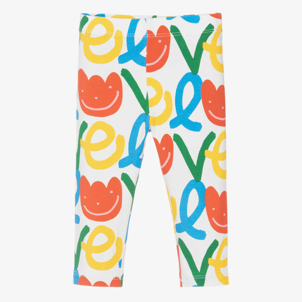 Stella McCartney Kids-Girls Ivory Cotton Leggings with Tulip Love Print | Childrensalon