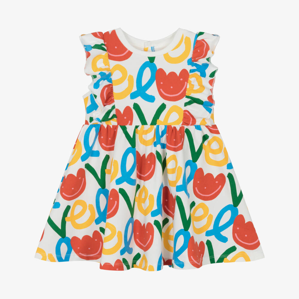 Stella McCartney Kids-Girls Ivory Cotton Ruffle Dress with Floral Print | Childrensalon