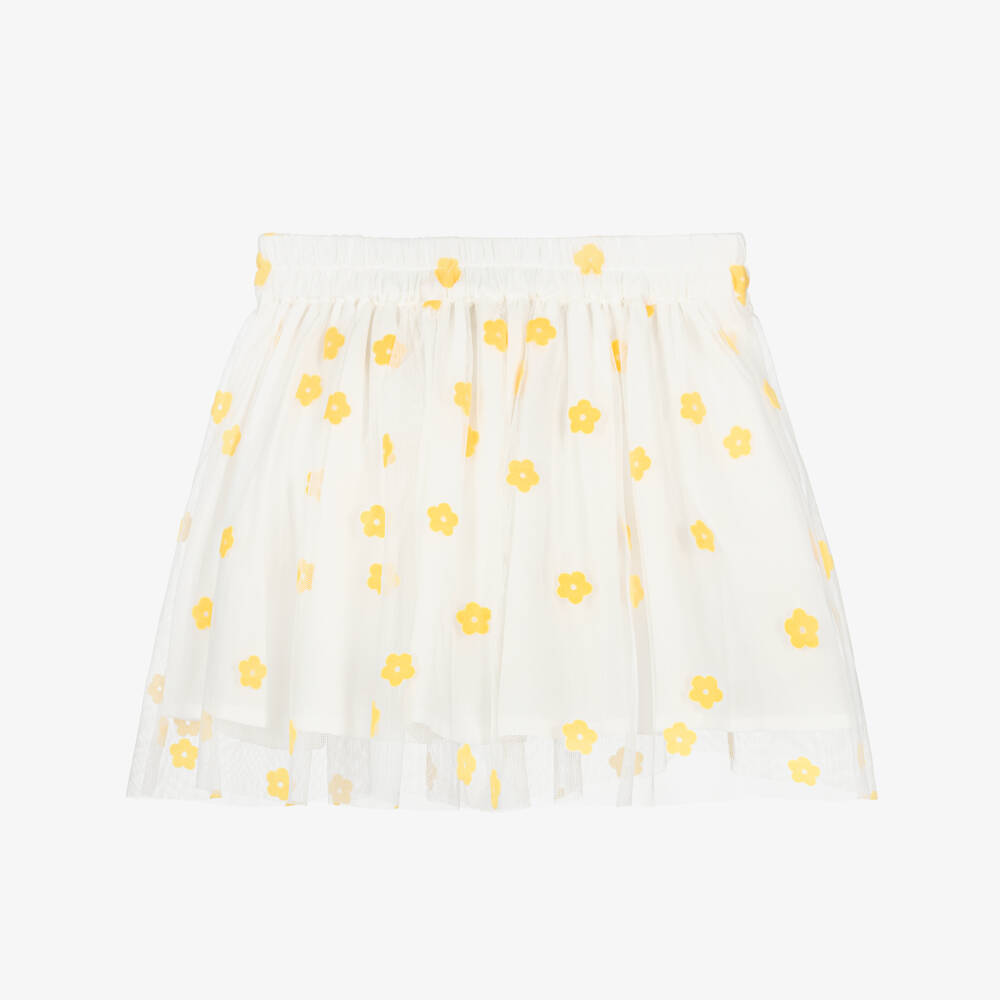 Stella McCartney Kids-Girls Ivory Tulle Skirt with Yellow Flowers | Childrensalon