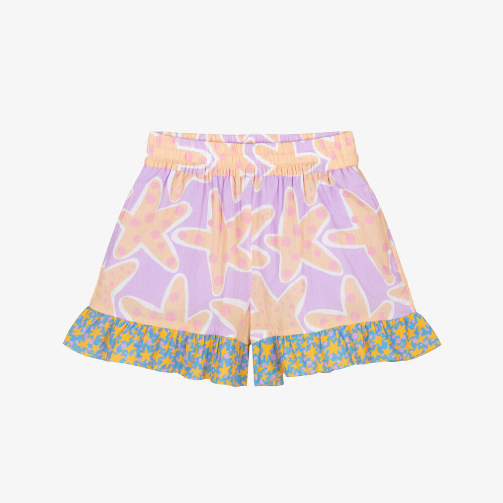 Stella McCartney Kids-Girls Lilac & Orange Starfish Cotton Shorts | Childrensalon