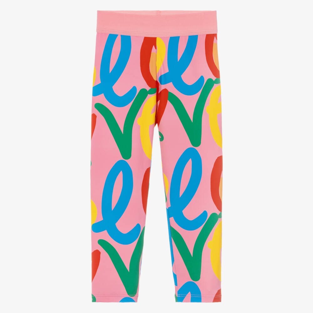 Stella McCartney Kids-Girls Pink Printed Leggings with Tulip Love Print | Childrensalon