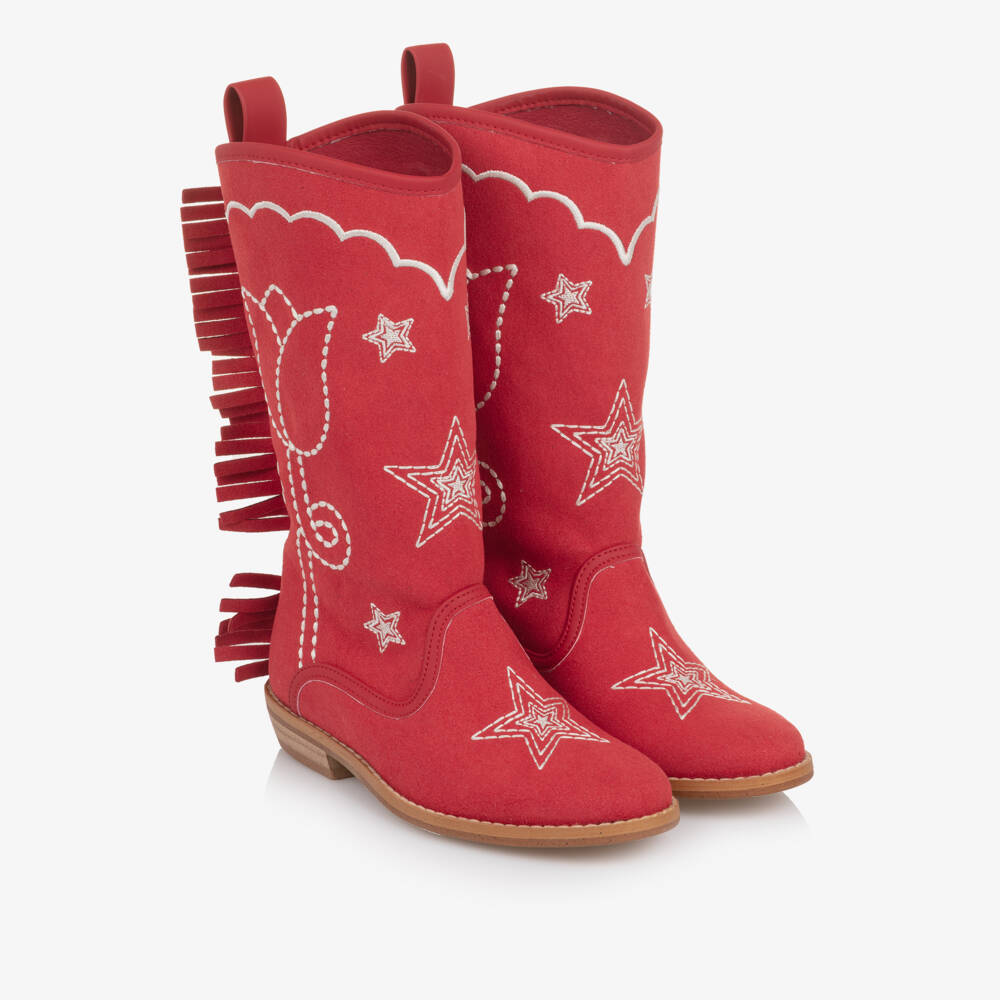 Stella McCartney Kids-Girls Red Embroidered Cowboy Boots | Childrensalon