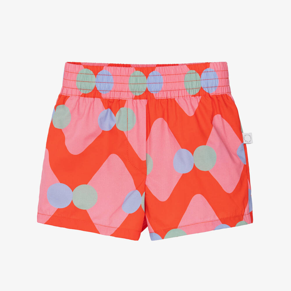 Stella McCartney Kids-Girls Red & Pink Cotton Shorts with Diamond & Dot Pattern | Childrensalon