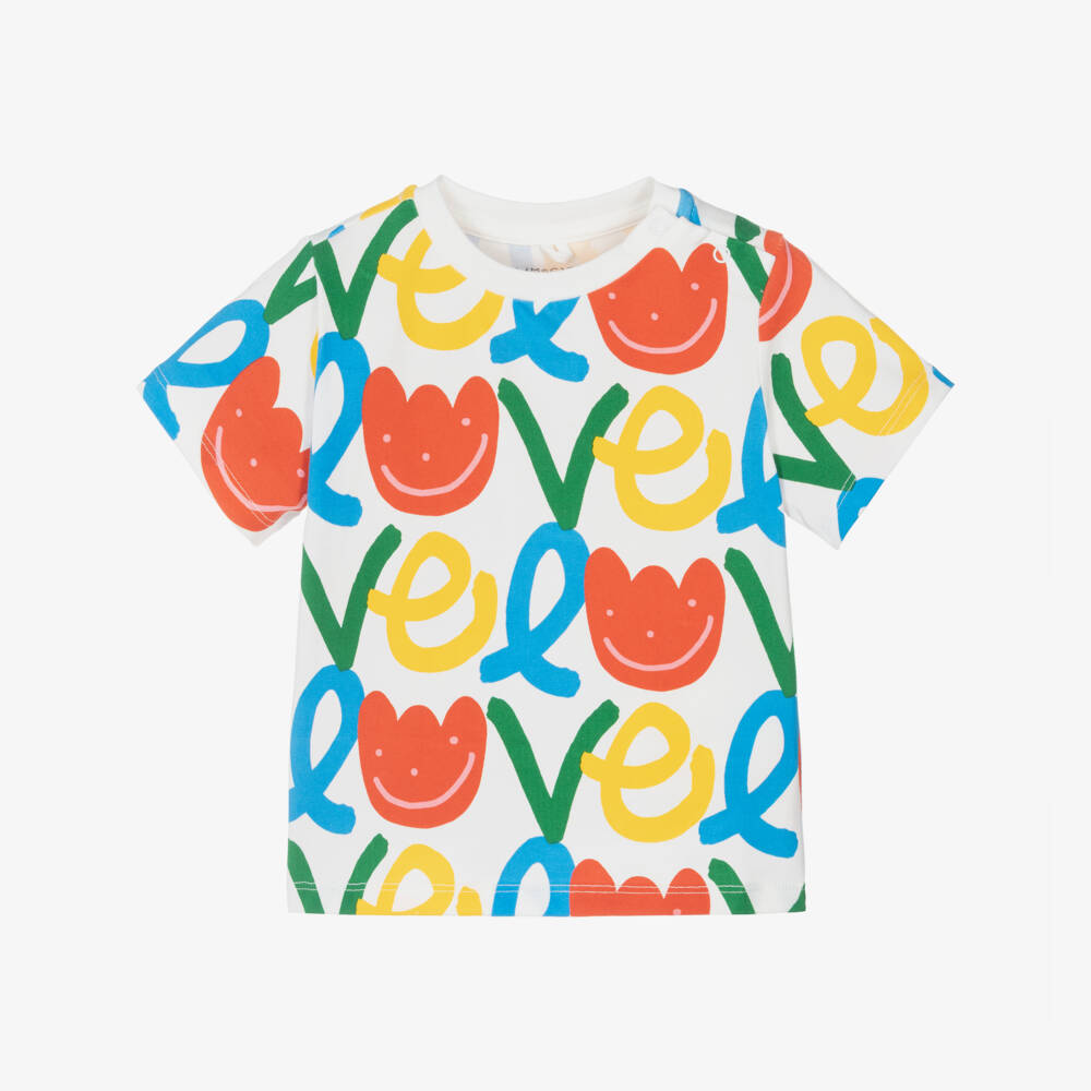 Stella McCartney Kids-Girls White Cotton T-Shirt with Tulip Love Print | Childrensalon