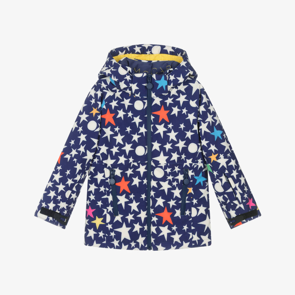 Stella McCartney Kids-Navy Blue Star Print Technical Ski Jacket | Childrensalon