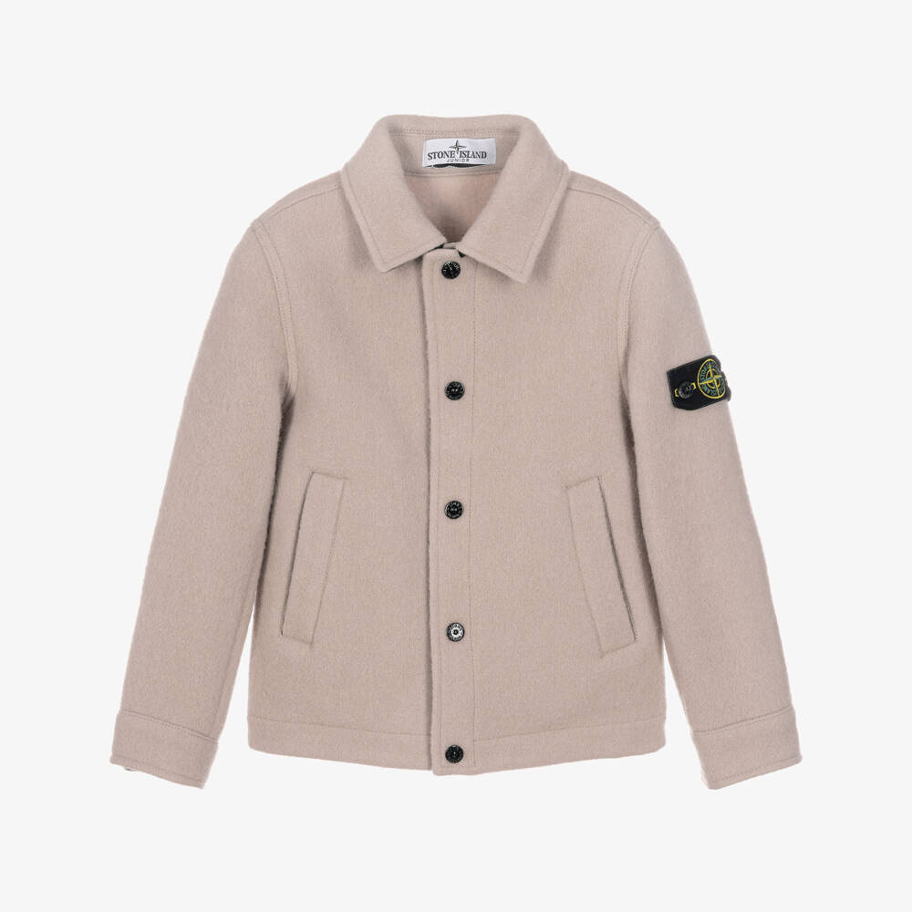 Stone Island Junior-Boys Beige Wool Jacket with Compass Badge | Childrensalon